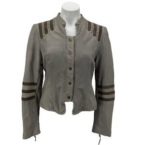 Provider Sunburst Leather Military Jacket Womens SZ XL Gray Studded Moto Chic